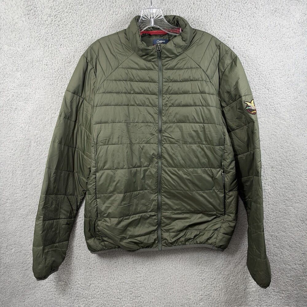 Chevignon Jacket Mens XL Olive Green Quilted Puffer Full Zip Duck Patch